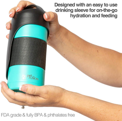 Portable Dog Water Bottle & Dog Water Bottle Dispenser (New - Large 22Oz Water & Food Dispenser) Insulated 2 Wall Stainless Steel - Optimal Cool Water Temp - Perfect Dog Travel Water Bottle